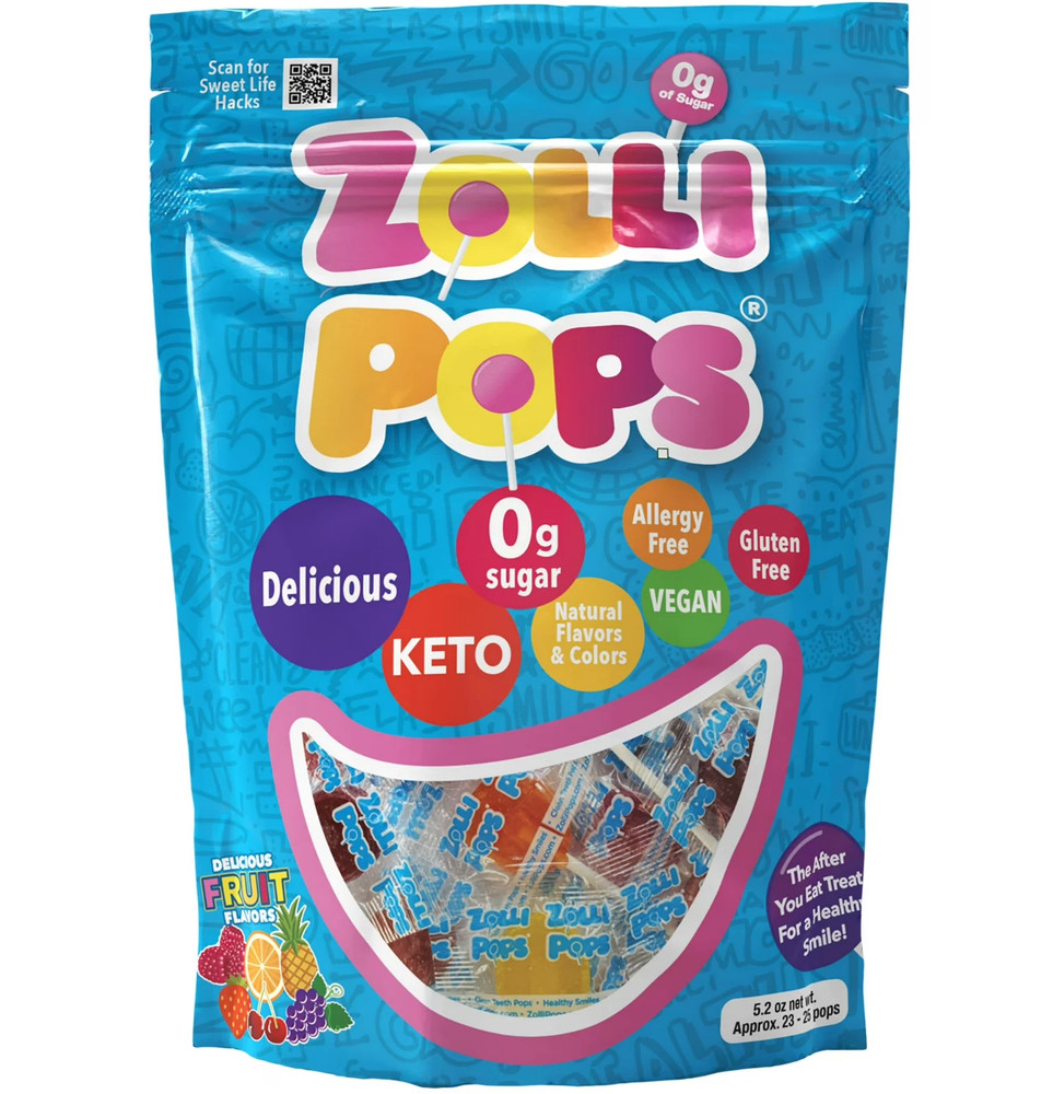 ZOLLIPOPS Lollipops, Sugar Free Candy, Allergen Free with Natural Fruit Flavor