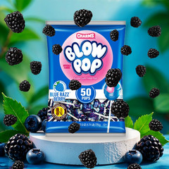 Blue Raspberry Blow Pops Bubble Gum Lollipops 50 Count Individually Wrapped