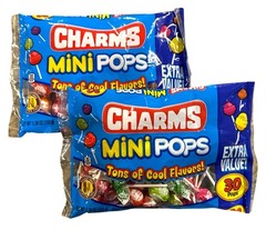 2pc Set 5.39oz/30ct per Bag CHARMS Mini Pops Candy Watermelon Strawberry Mango