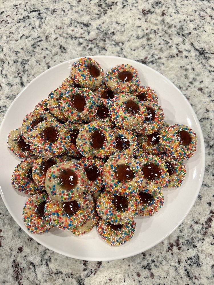 Gluten Free Thumbprint Strawberry Jam Sprinkle Cookies – Homemade – One Dozen