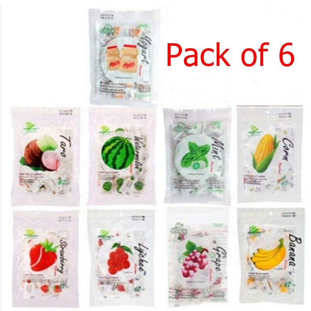Pack of 6 Haoliyuan Chewy Milk Candy Fruit Flavor 67g Strawberry/Corn(7 Flavors)