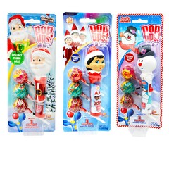 Pop Ups Lollipops Fruit Flavor Variety Santa, Elf, Frosty the Snowman 3 Pack
