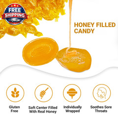 Honey Filled Hard Candy, 1 Pound Bulk Bag, Individually Wrapped | Approx. 90 Pie