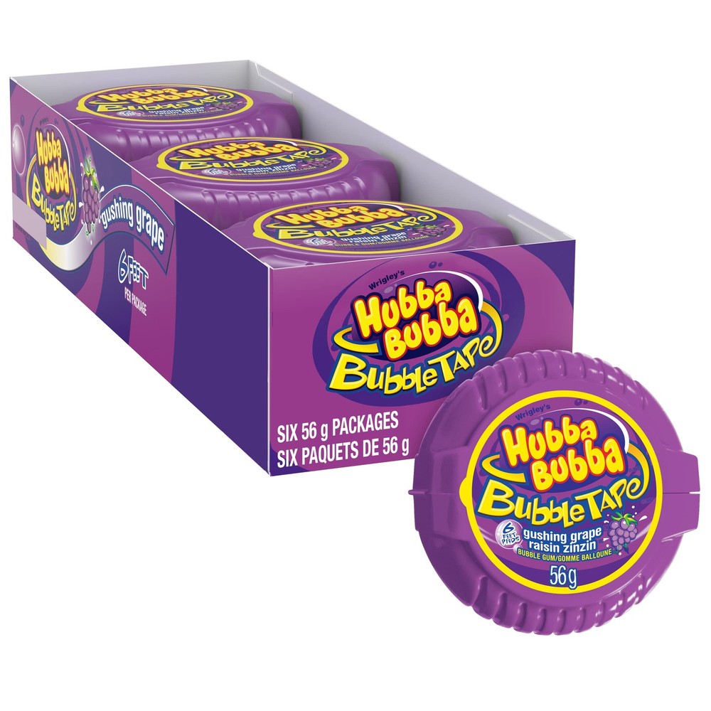 Hubba Bubba Bubble Tape, Gushing Grape, 1.97 1 Count (Pack of 12), Purple