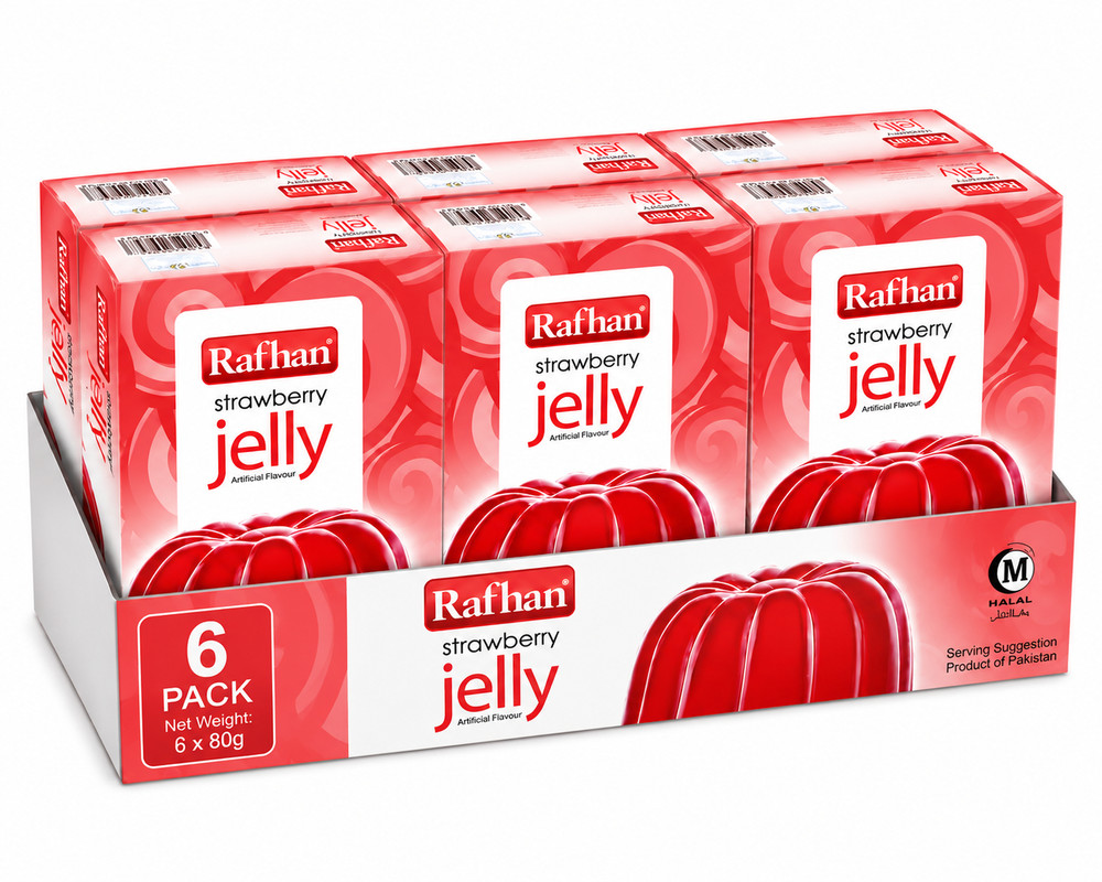 Pack of 6 Rafhan Strawberry Jelly Mix – Strawberry Flavour (80g Each)