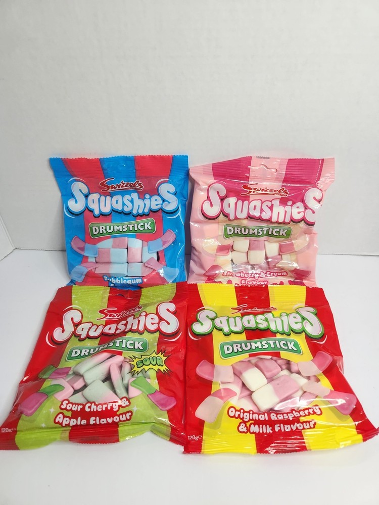 4 swizzels squashies drumstick bubblegum, sour cherry, strawberry & cream Candy