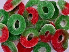 Large “WATERMELON & APPLE” Flavored Chewy Gummy/Gummi Rings Candy- 1/2 Pound