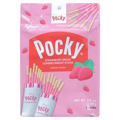 Glico Pocky Strawberry Cream Coated Bars, 1.41 oz, Pack of 9