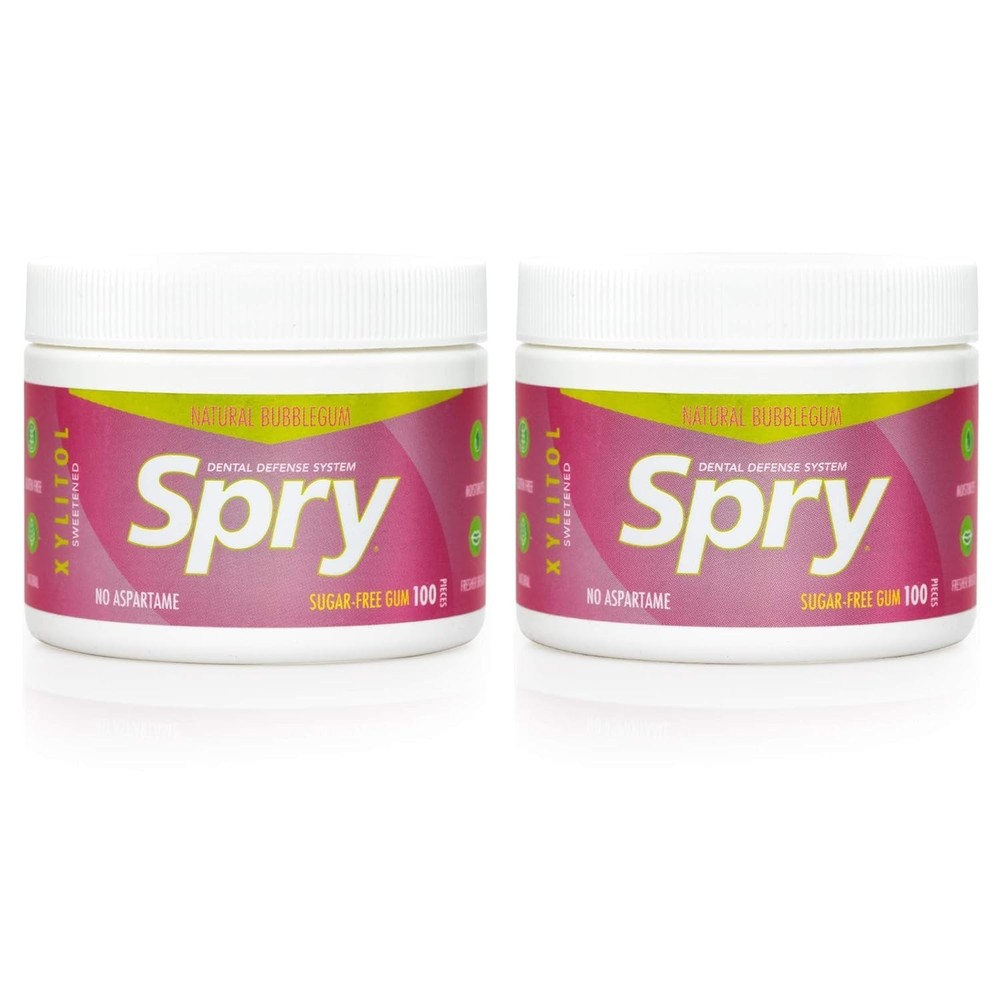 Spry Xylitol Chewing Gum Bubble Gum 100ct 2 Pack Sugar Free Aspartame Free NEW!