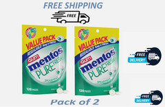 (PACK OF 2) Mentos Pure Sugar-Free Gum with Xylitol, Spearmint, Nut Free,120GUMS