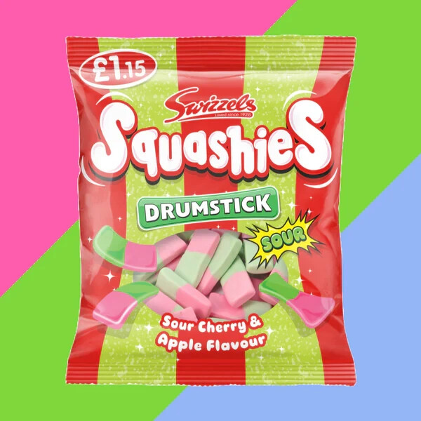 Swizzels Squashies Drumstick Sour Cherry & Apple Foam Gummy Candy 120g – From UK