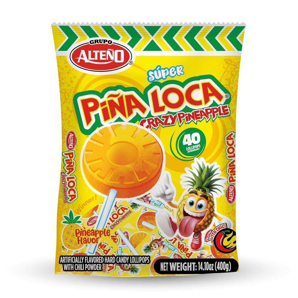 Alteno Super Piña Loca Pineapple Chili Lollipops,Mexican Style,40 Count