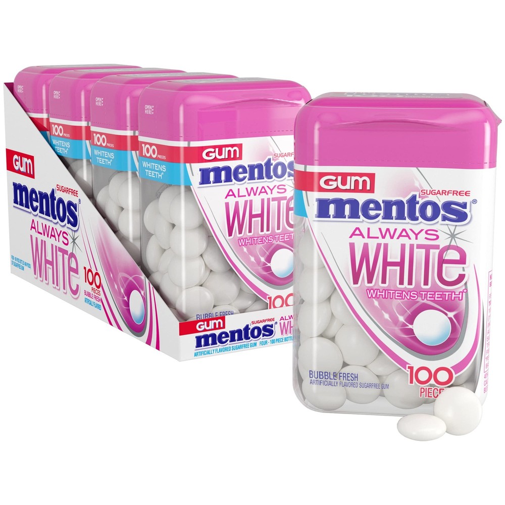 Mentos Always White Bubble Fresh Sugar Free Gum With Xylitol Sweetener