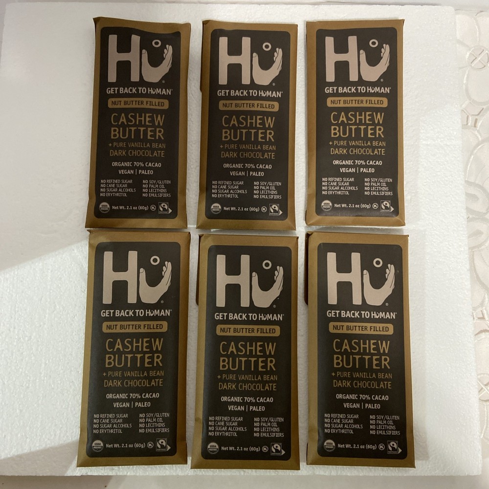6 Back To Human CASHEW BUTTER & Pure Vanilla Bean Dark Chocolate Bars 2.1 Oz.