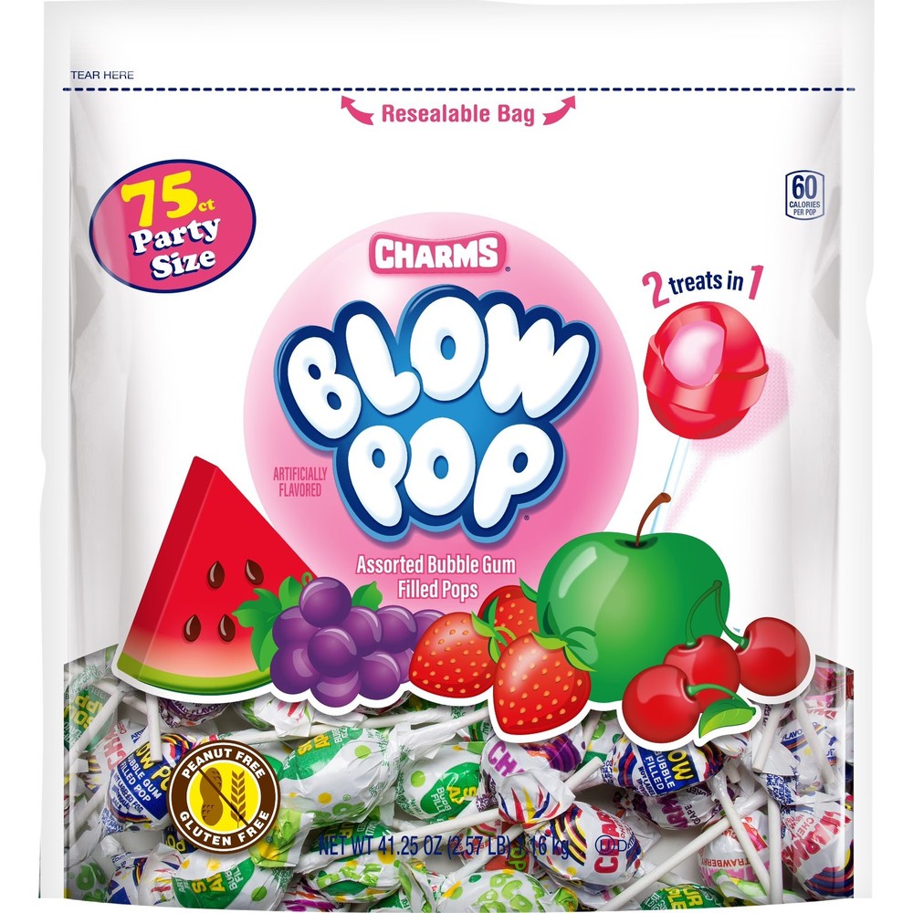 Charms Blow Pop Assorted Flavored Lollipops,Bubblegum Center, 41.25 oz.