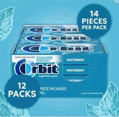 Wrigleys ORBIT Wintermint Sugar free Chewing Gum, 14 Pieces (Pack of 12)