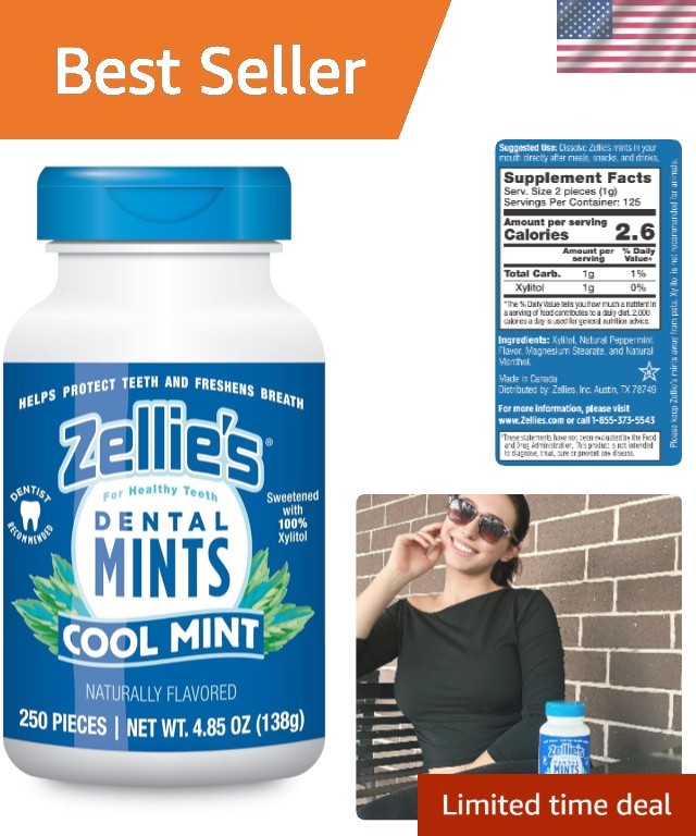 Zellie’s 100% Xylitol Cool Mint Breath Mints – 250 Count, & Kosher Delight