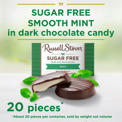 RUSSELL STOVER Sugar Free Dark Chocolate Mint Candy, 10 oz. bag- Free Shipping
