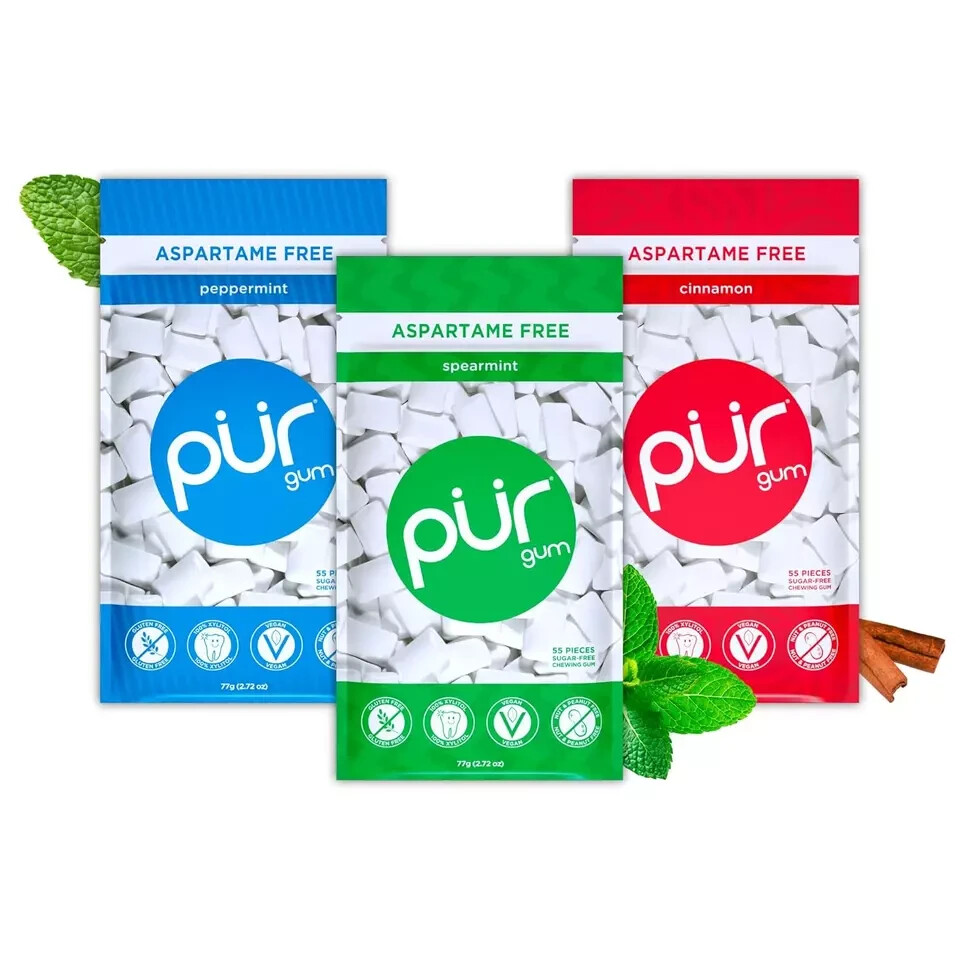 PUR Gum Aspartame Free Chewing Gum100% Xylitol 55 Pieces Pack of 3 FREE SHIPPING