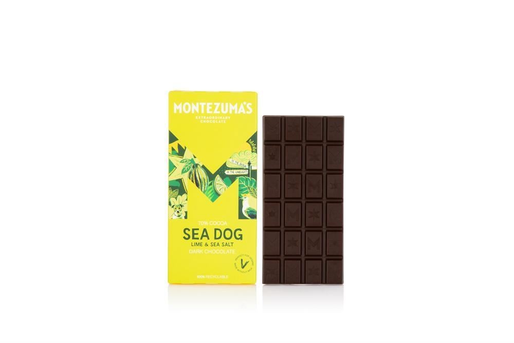 Montezumas Chocolate Sea Dog Dark Chocolate Lime Sea Salt Bar 90g – 4 Pack