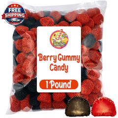 Berries Gummy Candy – 1 Pound Bulk Bag, Crunchy Red and Black Candy – Raspberry