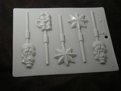 HARD CANDY SNOWMAN, STAR & CANDY CANE w/mouse SUCKER MOLD HS-4269