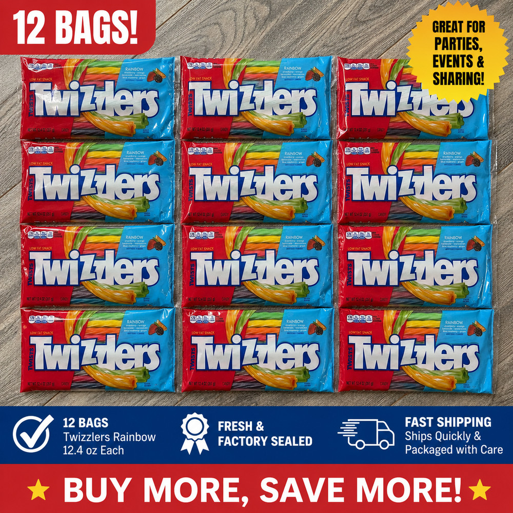 Twizzlers Rainbow Twists Candy 12.4oz 12 Pack Fruit Flavors Licorice Chewy