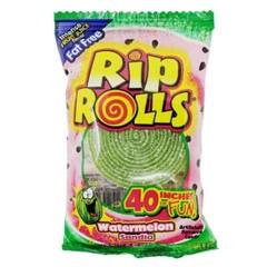 6x Packs Rip Rolls Watermelon Flavor Fat Free Candy, 40 Inches of Fun – 1.4oz