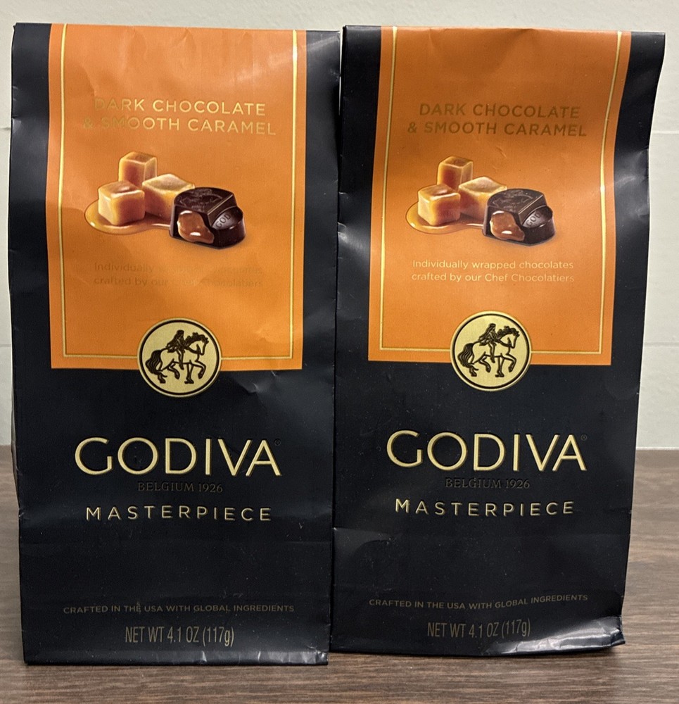 Lot of 2 GODIVA Dark Chocolate and Smooth Caramel Candy Bag, 4.1 oz