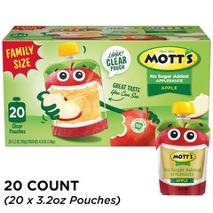 Mott’s No Sugar Added Applesauce, Made from Real Fruit, 20 Count