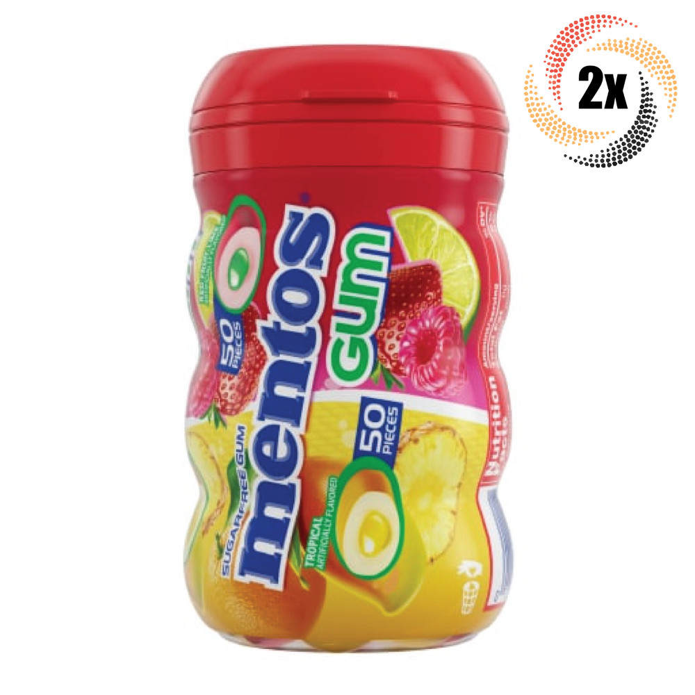 2x Bottles Mentos Pure Fresh Tropical Fruit Lime Chewing Gum | 50 Pieces Each
