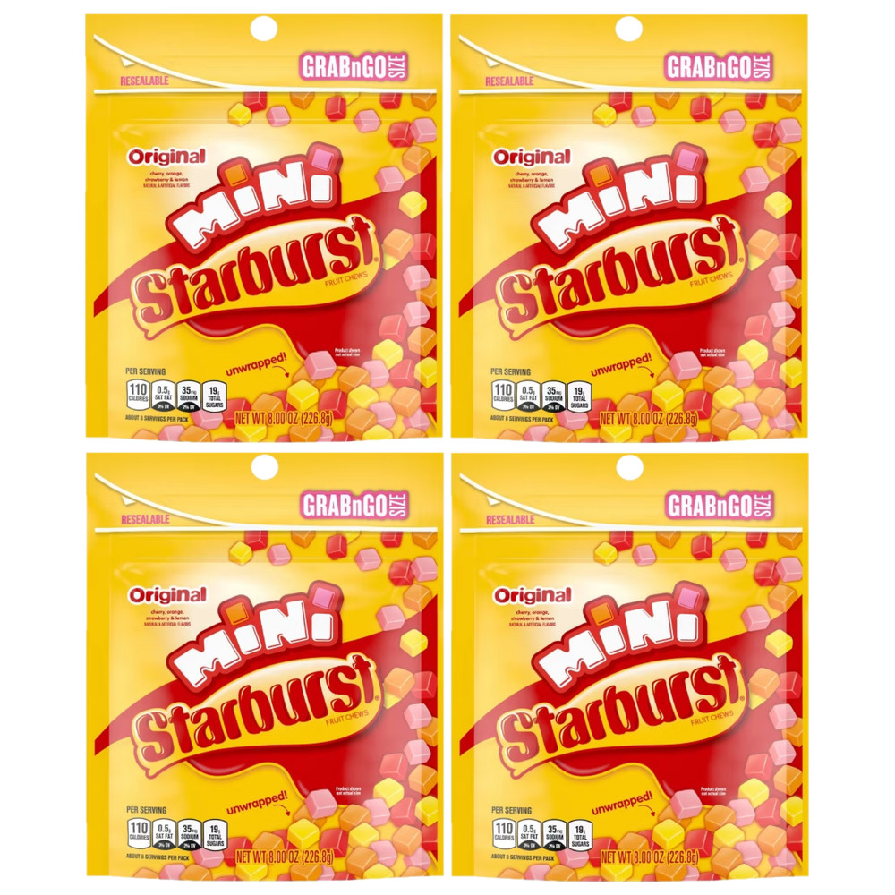 Starburst Original Chewy Mini Grab N Go Unwrapped Travel Vacation Candy 4 Pack