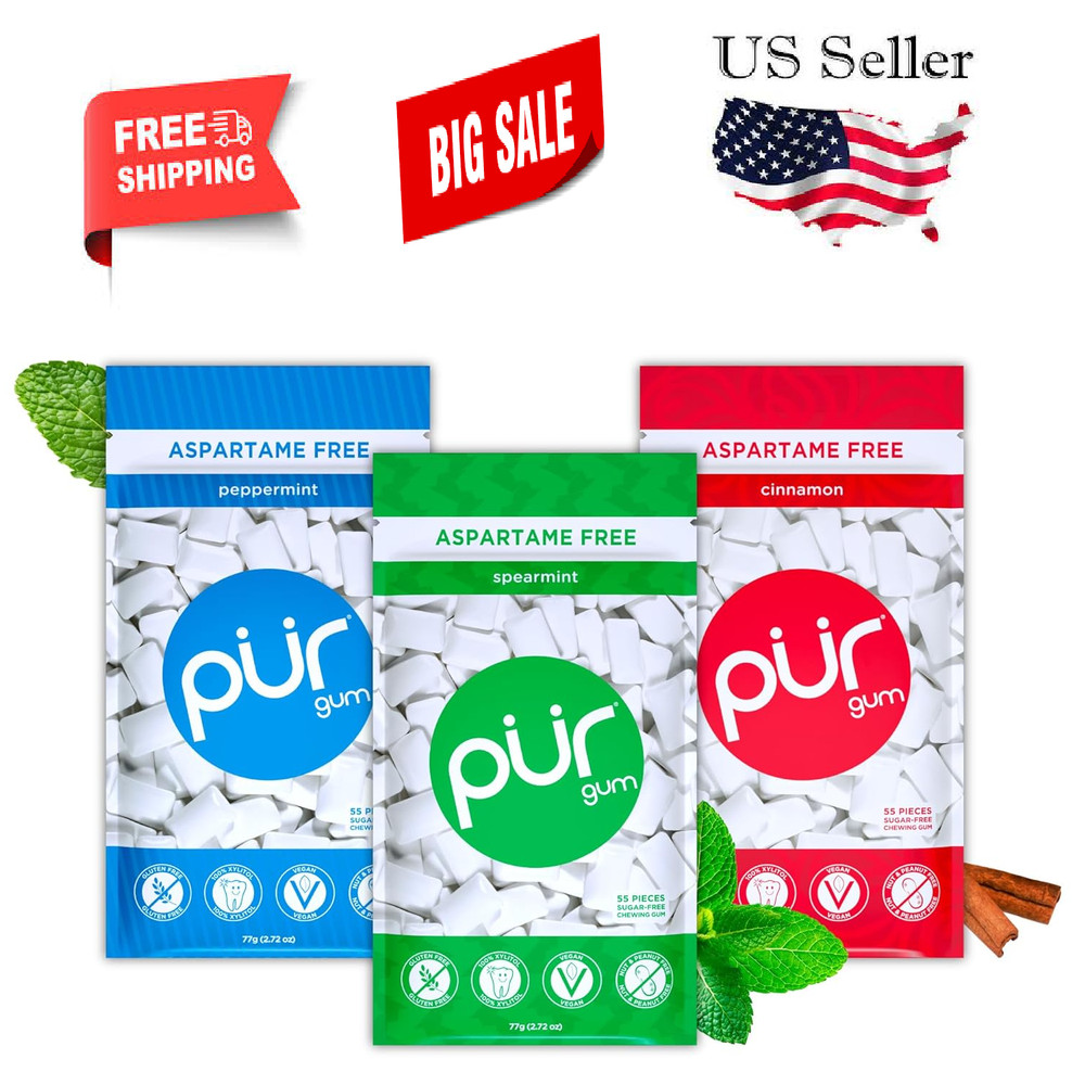 PUR Gum | Aspartame Free Chewing Gum Variety Pack, 55 Pieces (Pack of 3)