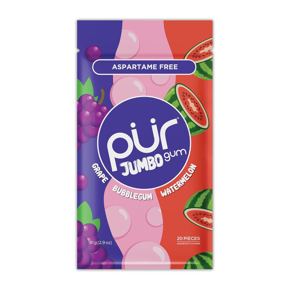 Pur Jumbo Gum | Aspartame Free Chewing Gum | 100% Xylitol | Natural Bubblegum, G