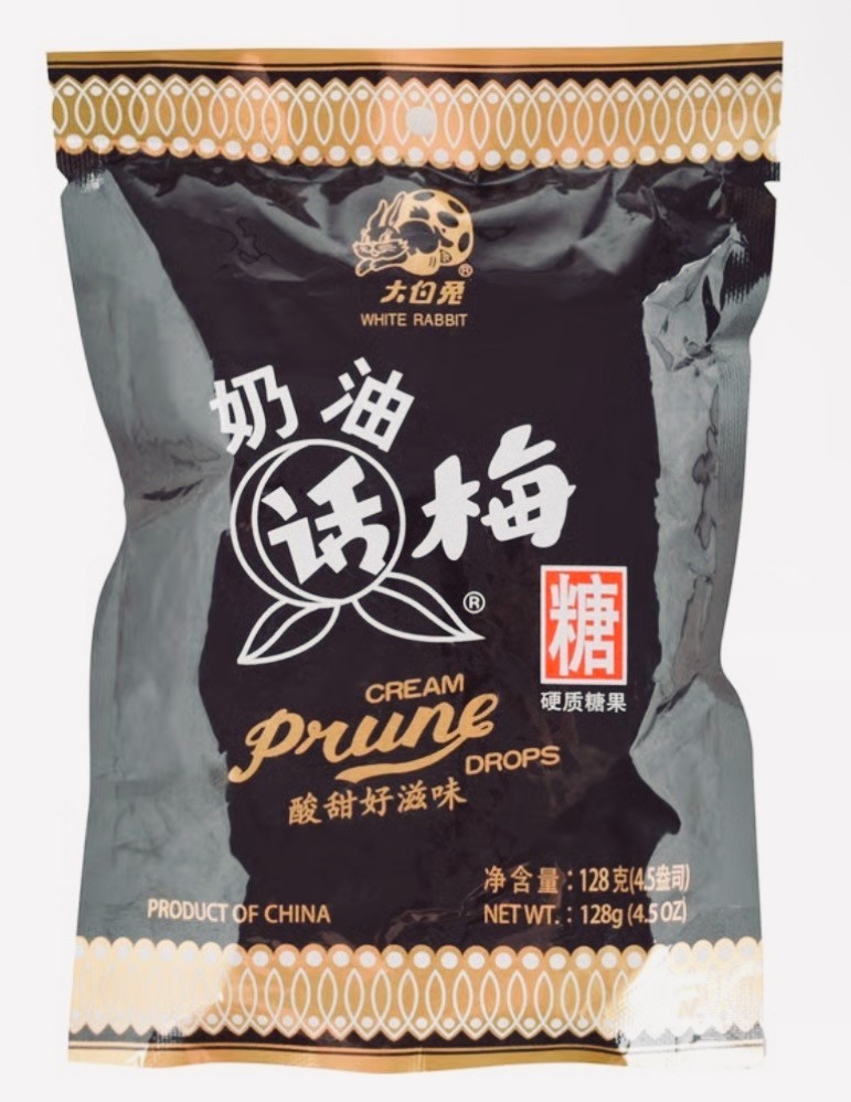 White Rabbit Cream Prune Drops Hard Candy 4.5 oz Sweet Sour Prune Flavor China
