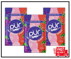 PUR Chewing Gum Natural Bubblegum,Grape, Watermelon Flavor, 20 Pieces (Pack of3)
