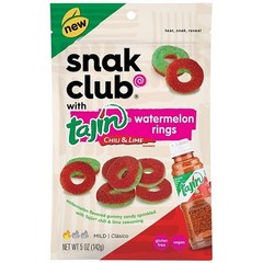 Snak Club Tajin Chile and Lime Seasoned Watermelon Rings Gummy Candy, 5 Ounces,