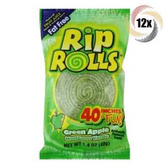 Rip Rolls Green Apple Flavored Candy, 40 Inches of Fun – 1.4oz (Pack of 12)