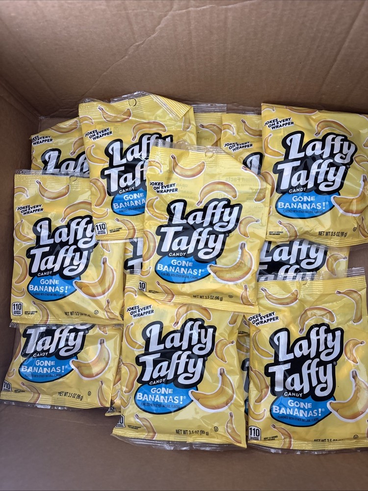 (14) Laffy Taffy Mini Bar Bag, Banana, Chewy Taffy Candy, 3.5 oz Per, BB 06/26