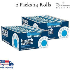 BREATH SAVERS Peppermint Sugar Free Breath Mints Rolls 0.75 oz 24 ct BB 12-2026