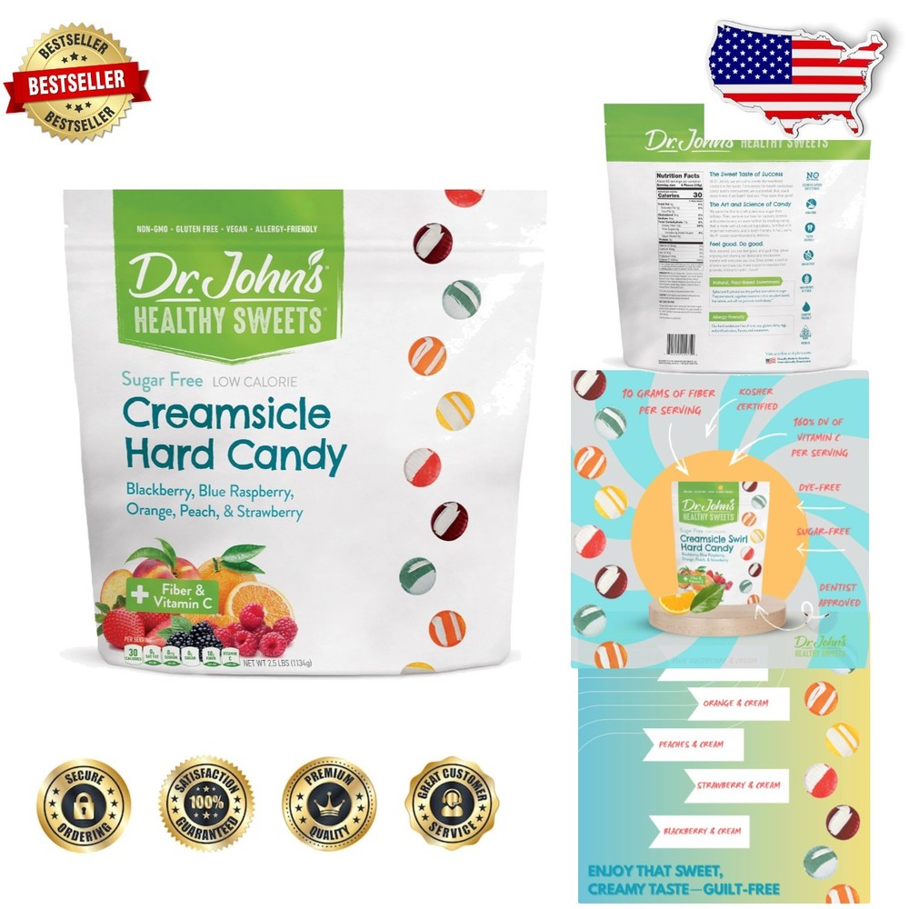 Healthy Sugar Free Hard Candy Creamsicle Swirl 2.5lb 252 Count Fiber Vitamin C