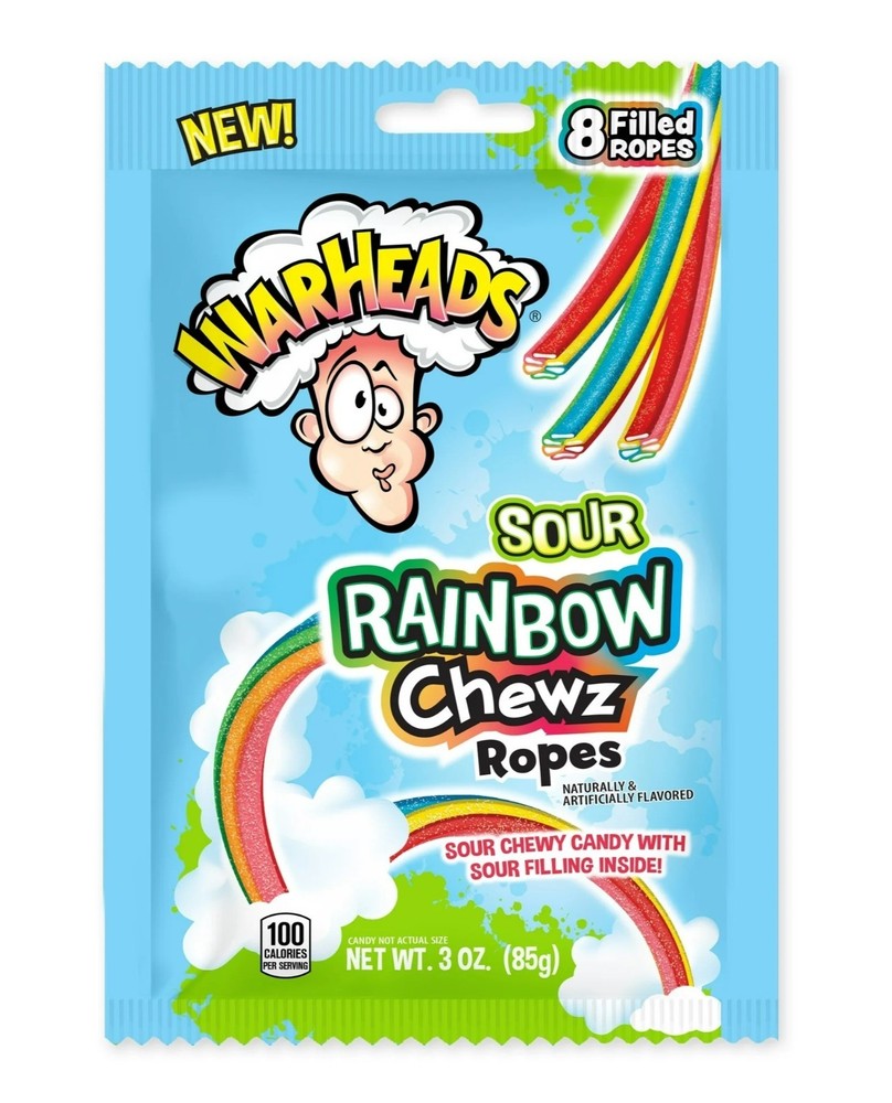 3oz/8ct Bag WARHEADS Sour RAINBOW CHEWZ Ropes Easter Candy Tartness & Sweetness