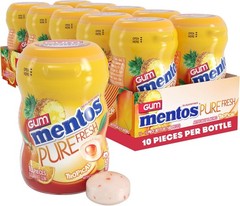 Mentos Pure Fresh Sugar‑Free Chewing Gum with Xylitol, Tropical, Mini Nano Bottl