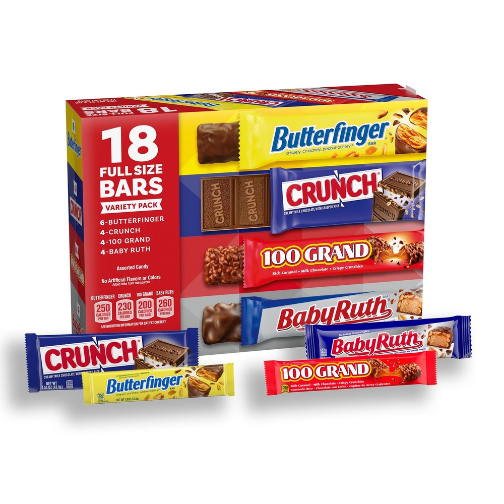 Assorted Butterfinger, Crunch, Baby Ruth, and 100 18 Count (Pack of 1), brown