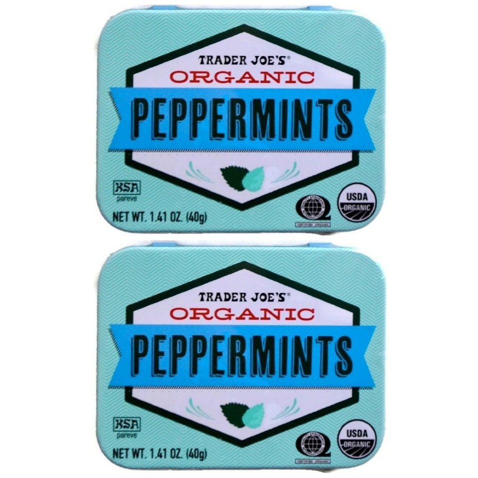 2 Pack Trader Joe’s Organic Peppermints Vegan Gluten Free 1.41 Ounce each tin