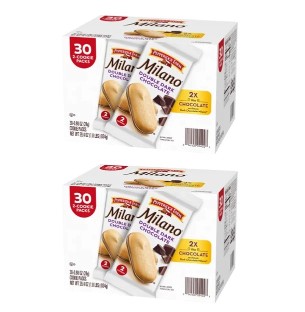 2 Pack Milano Double Dark Chocolate Cookies 30 Count 0.98 oz Snack