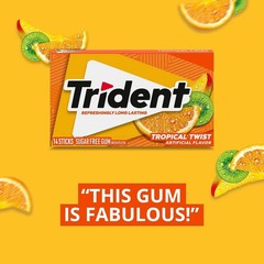 Trident Tropical Twist Sugar Free Gum, 12 Packs of 14 Pcs (168 Total Pieces)