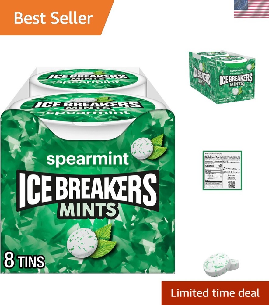 8 Count Spearmint Sugar-Free Breath Mints Tins – Ideal for On-the-Go Freshness