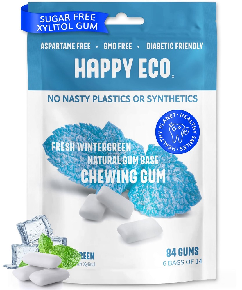Sugar Free Natural Chewing Gum 6 Pack (84 Pieces) – Plastic Free, Xylitol Gum…