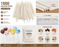 Sucker Lollipop Sticks 4 1/2″ x 5/32″ 1000 ct. Candy & Chocolate Cake Pop Making